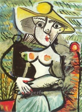 Femme au chapeau assise 1971 Cubism Oil Paintings